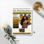 Leopard Print Newspaper Birthday Invitation with Photo, Birthday Dinner and Brunch Party Invite, Cheetah Print Editable Canva Template