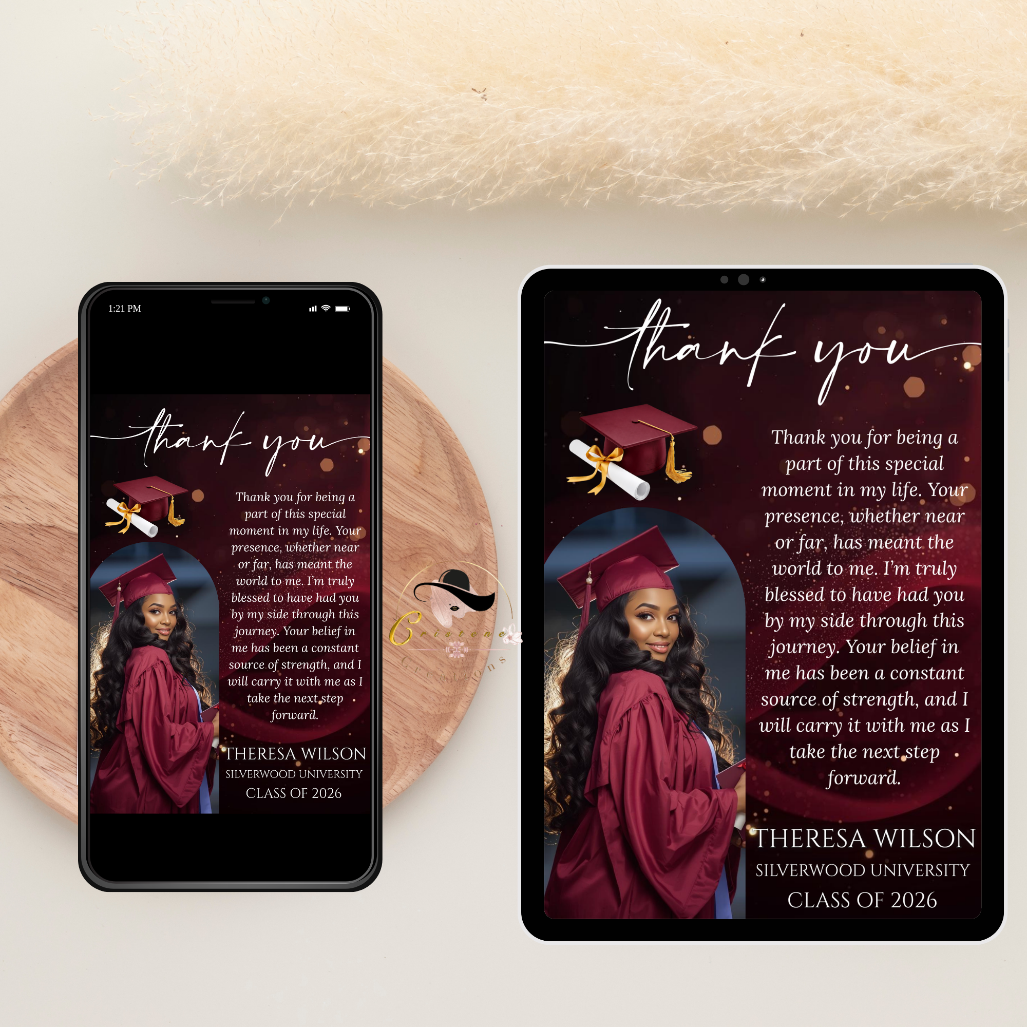 Graduation Thank You Card Template with Photo, Class of 2026 Grad Thank You Note for Him and her, Maroon Editable Canva Digital Printable