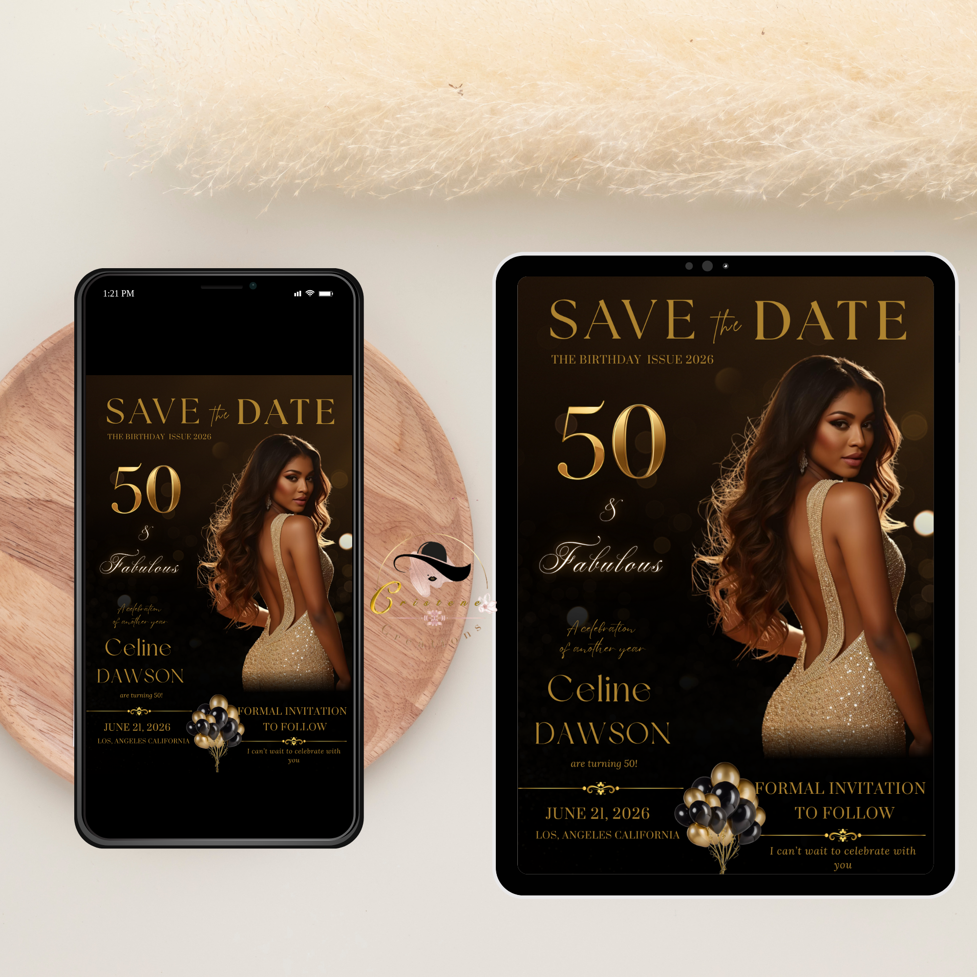 Black Gold 50th Birthday Save the Date Invitation, Save Date Party with Photo, Elegant Dinner Event Invite, Printable Canva Digital Template