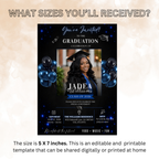 Graduation Invitation with Photo, Class of 2026 Grad Party Invite for Him and Her, High School College, Blue Editable Printable Template