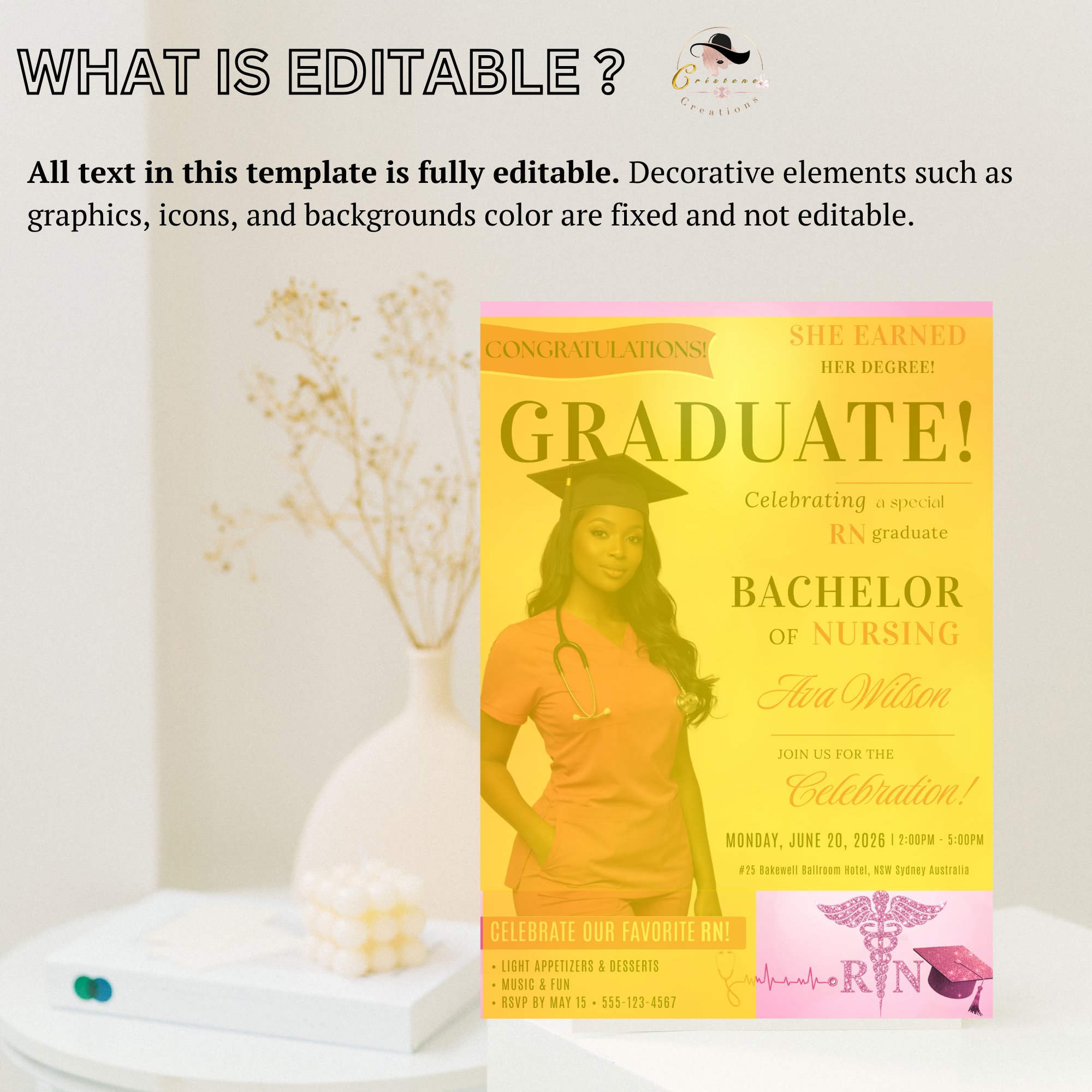 Nurse Graduation Invitation with Photo, Pink Magazine Style RN BSN Pinning Ceremony Invite, Canva Digital Printable Flyer Template