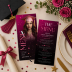 Pink Graduation Dinner Menu Template with Photo, Senior Grad Brunch Menu Card, Class of 2026 Party Menu for Her, Canva Printable