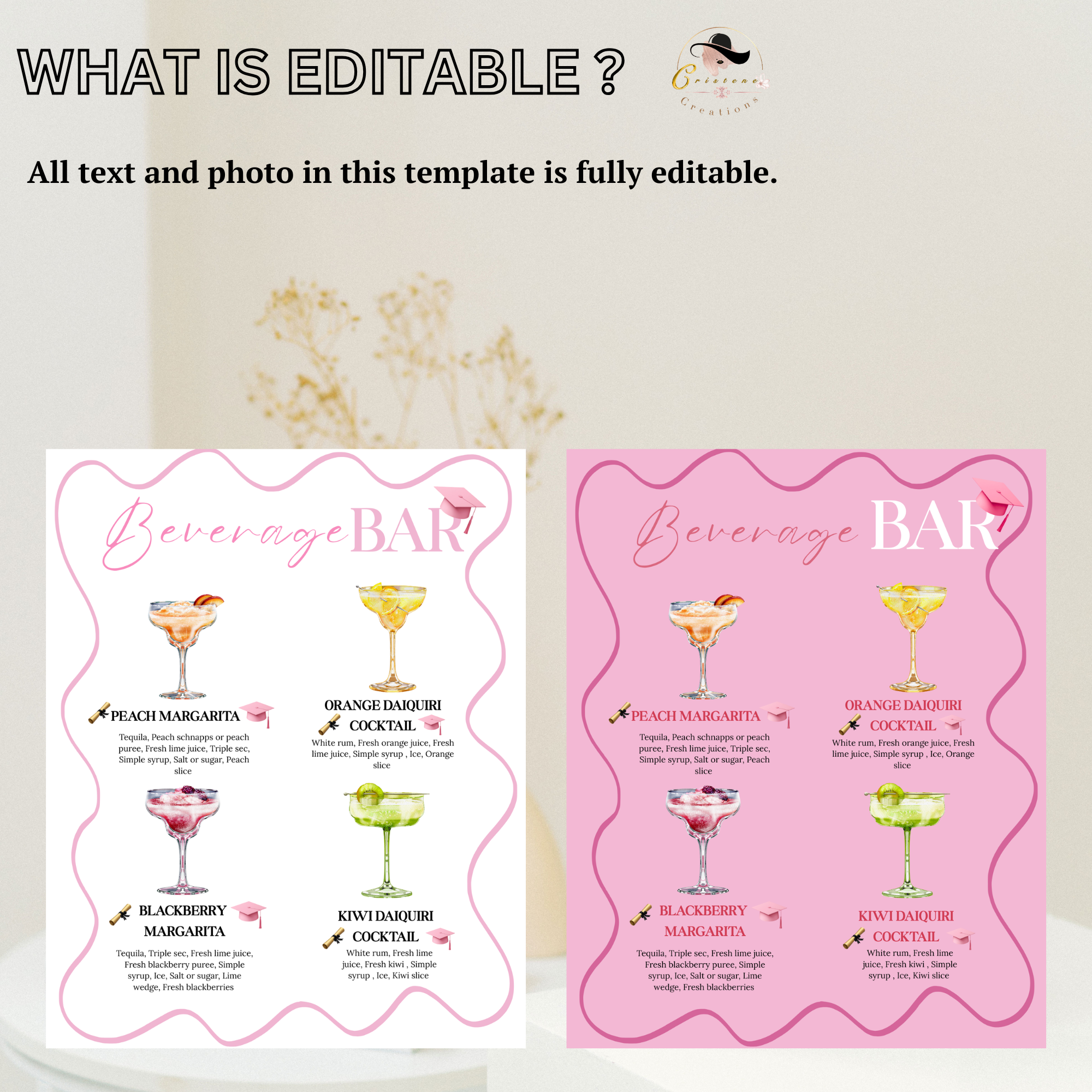 Graduation Drink Sign Template, Signature Drinks Bar Menu, Class of 2026 High School College Grad Party Menu, Editable Canva Printable