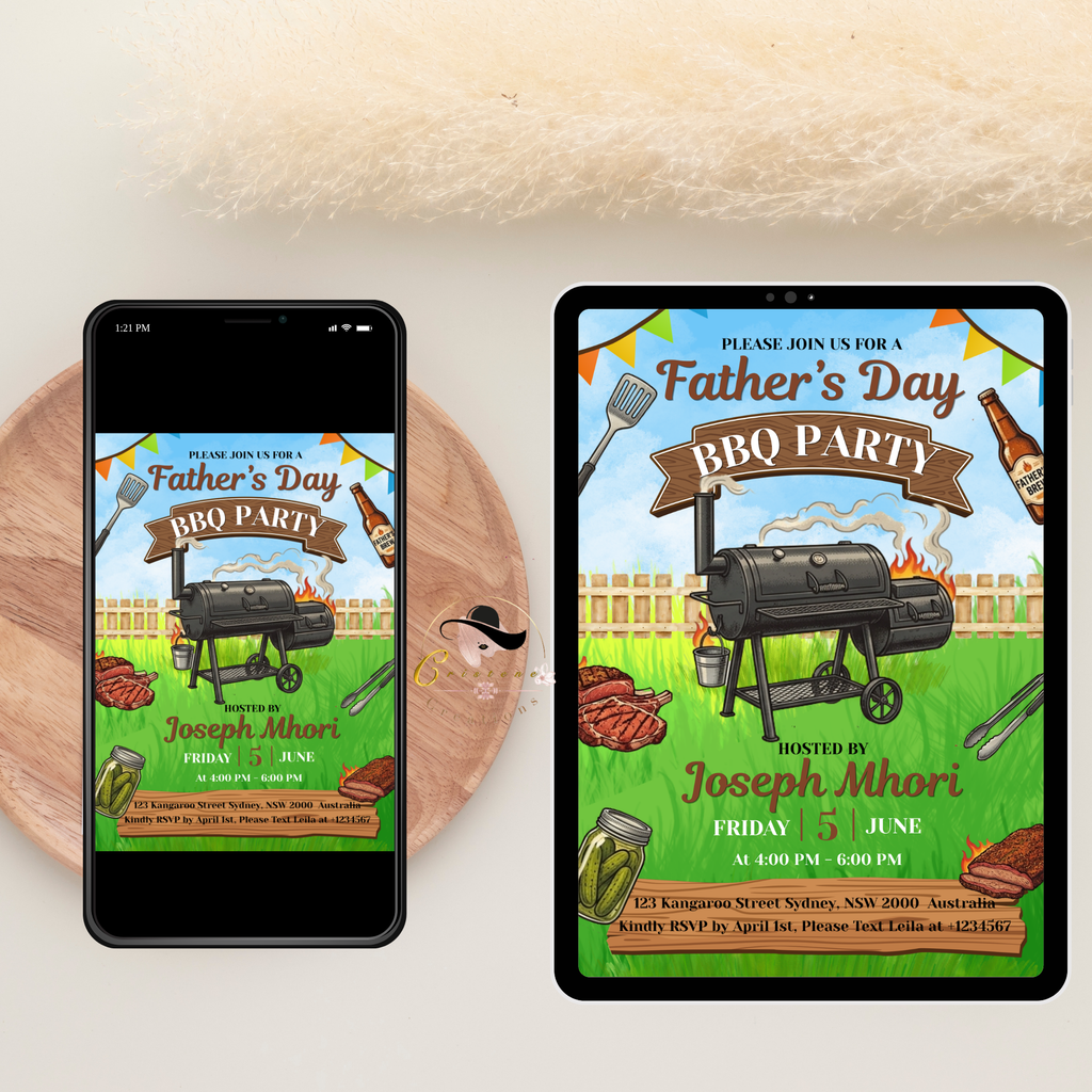 Fathers Day BBQ Cookout Invitation, Dad Party Pool Party Invite, Food Drinks Whiskey, Barbecue Dinner Invite, Printable Digital Template