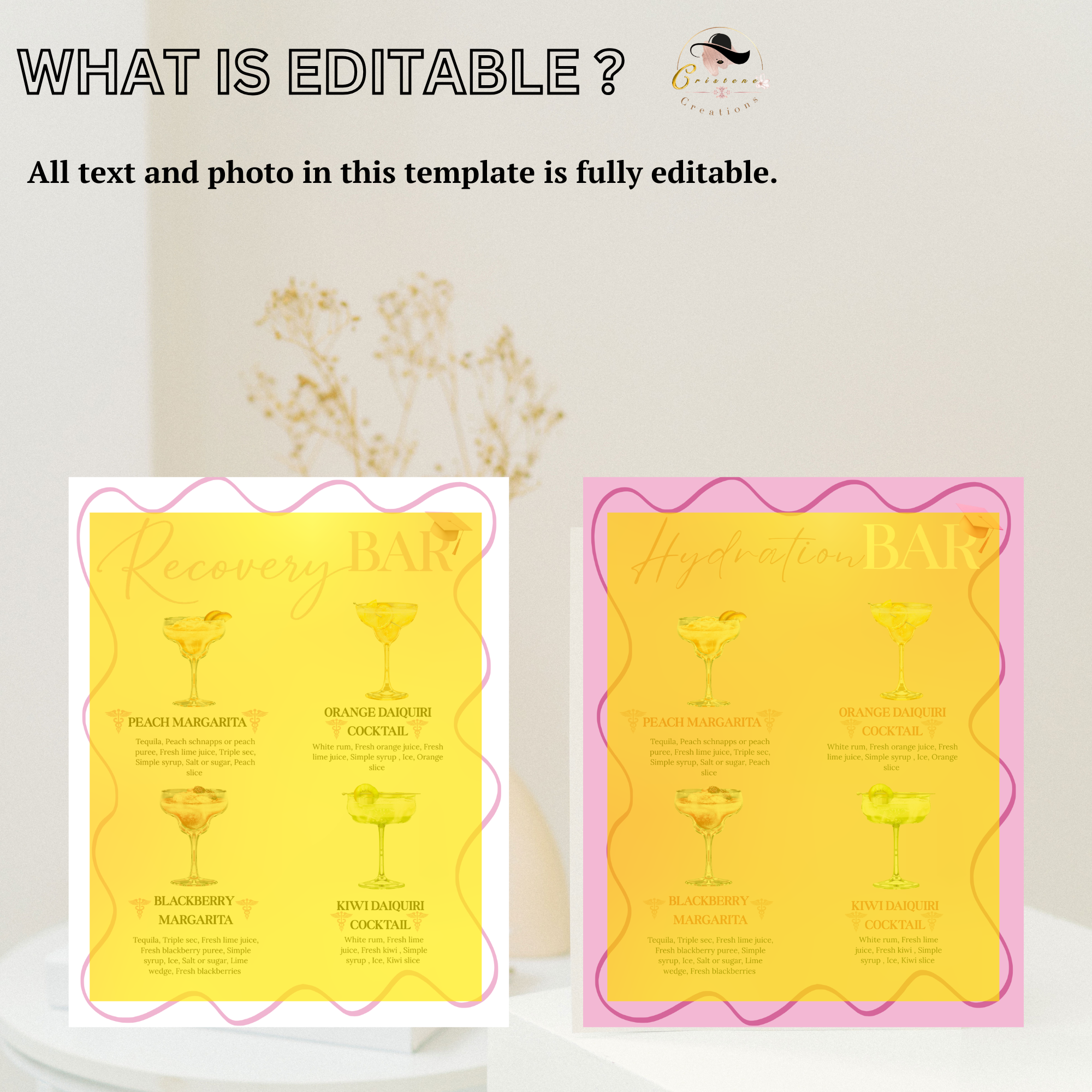 Nurse Graduation Drink Sign, Pink RN LPN CNA Cocktail Menu Card, Nursing Signature Drinks Hydration Station, Editable Printable Template