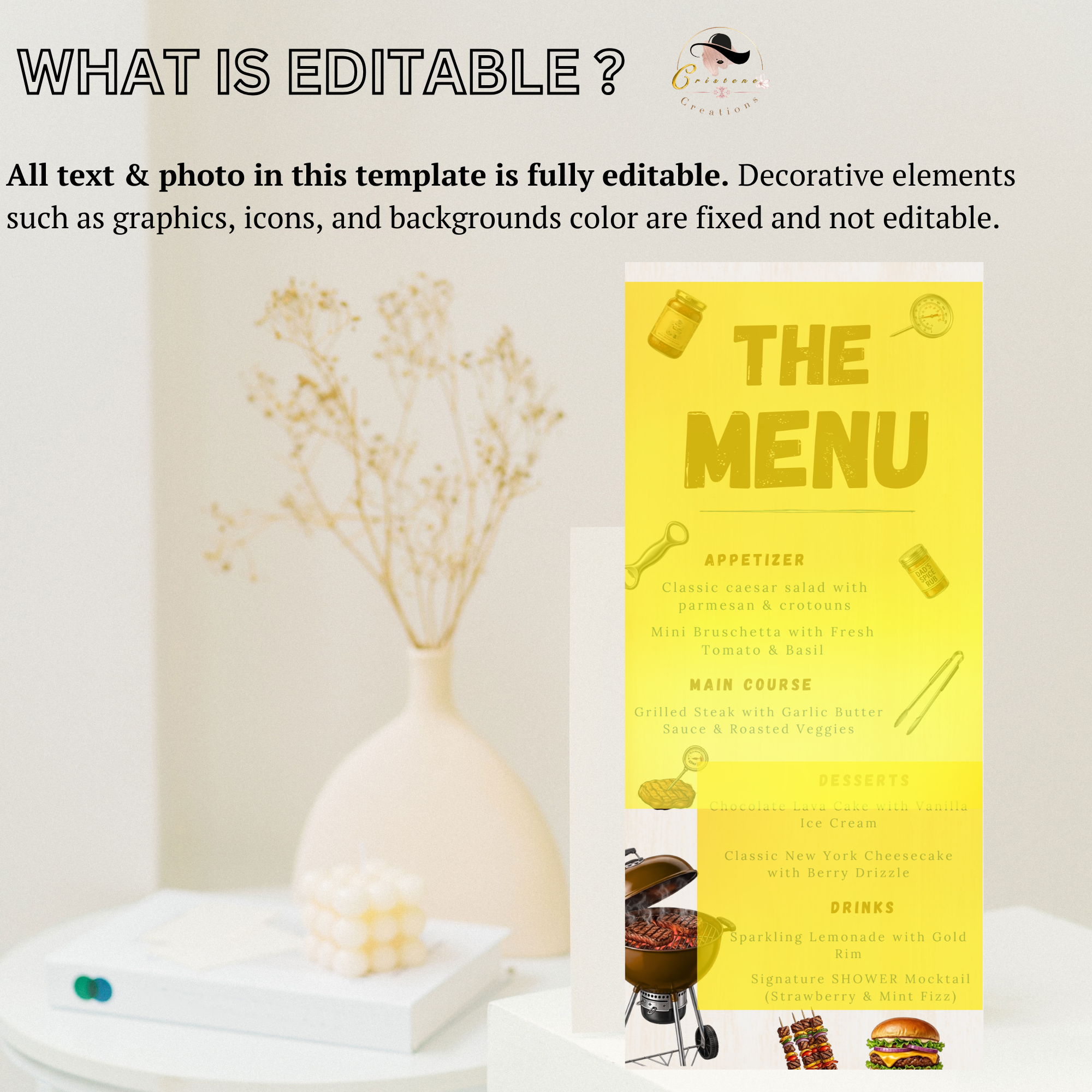 BBQ Party Menu Template, Father’s Day or Birthday Menu, Barbecue Cookout Menu, Summer BBQ Menu, Printable Editable Digital Canva Template