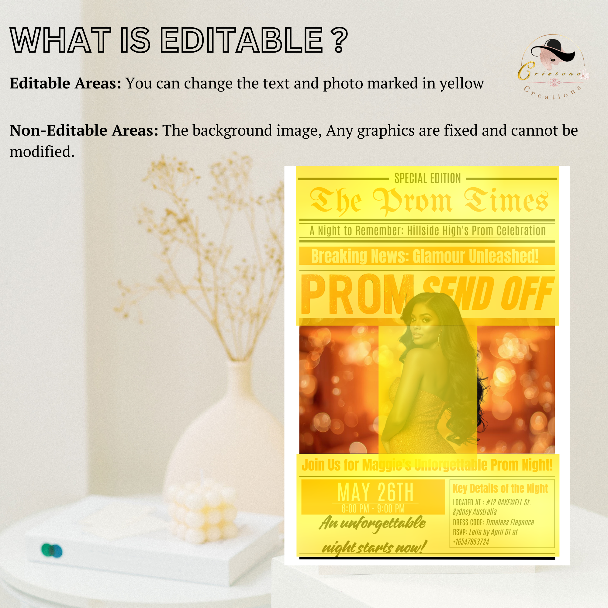 Newspaper Prom Send Off Invitation, Prom Queen with photo invite, Teen Girl Prom Night Party Flyer, Orange Prom, Digital Printable Template