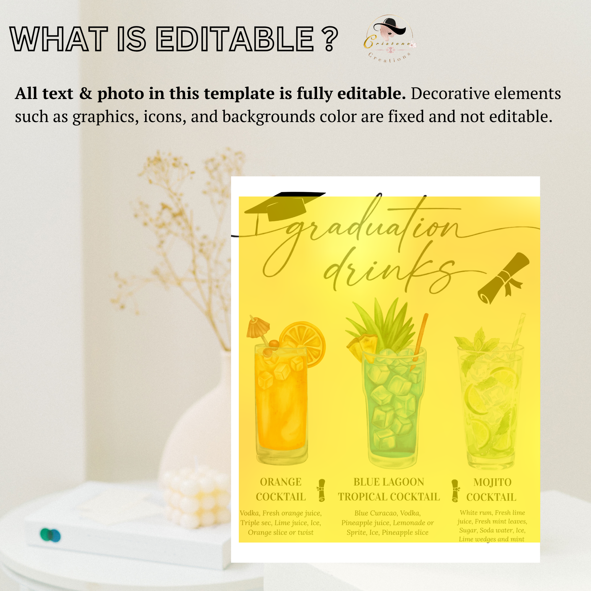 Graduation Signature Drink Menu, Grad Bar Sign Template, Class of 2026 Party Drinks Station , Digital Printable Canva