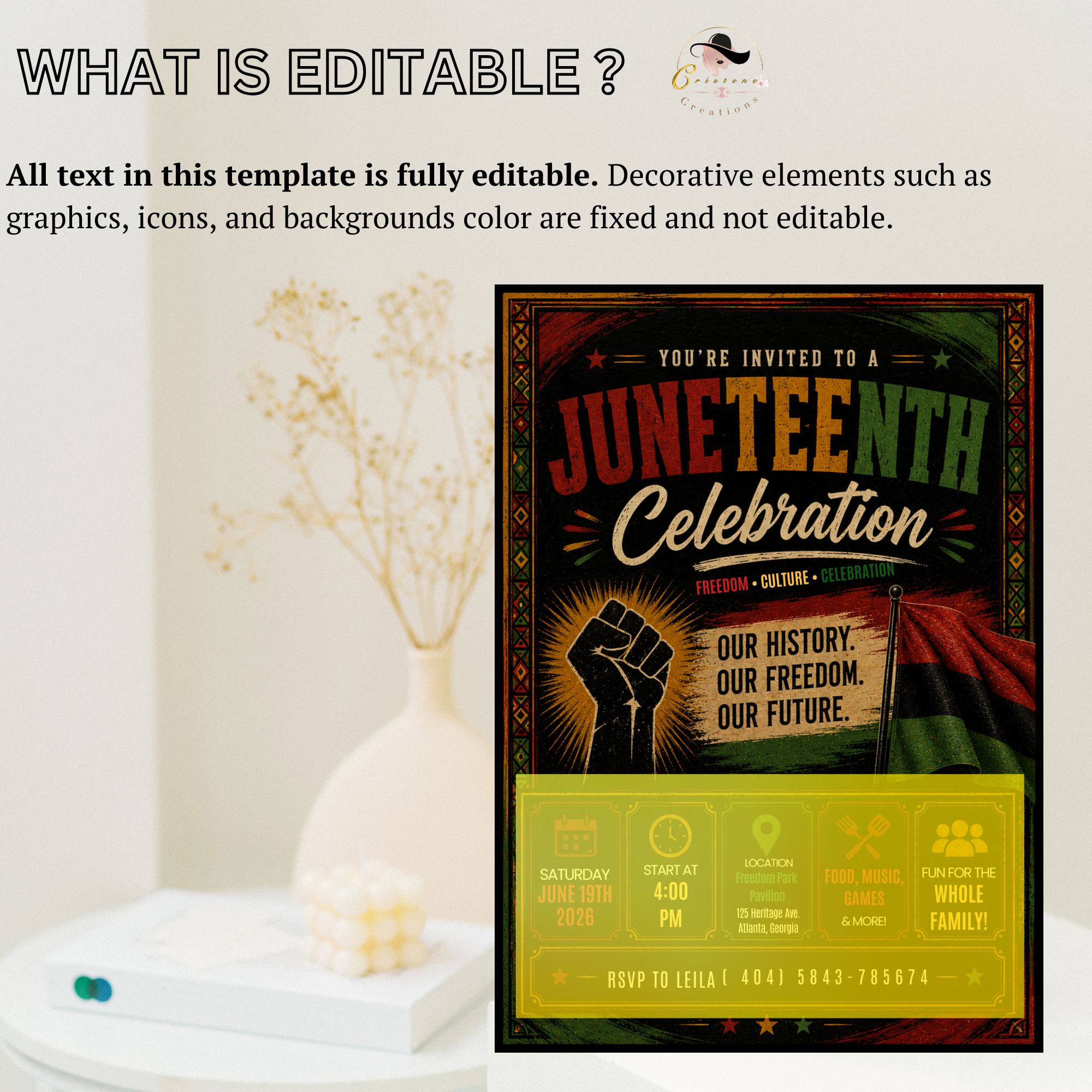 Juneteenth Invitation, June 19th Black Freedom Day Party Invite, BBQ Cookout, Emancipation Day Printable Digital Canva Template
