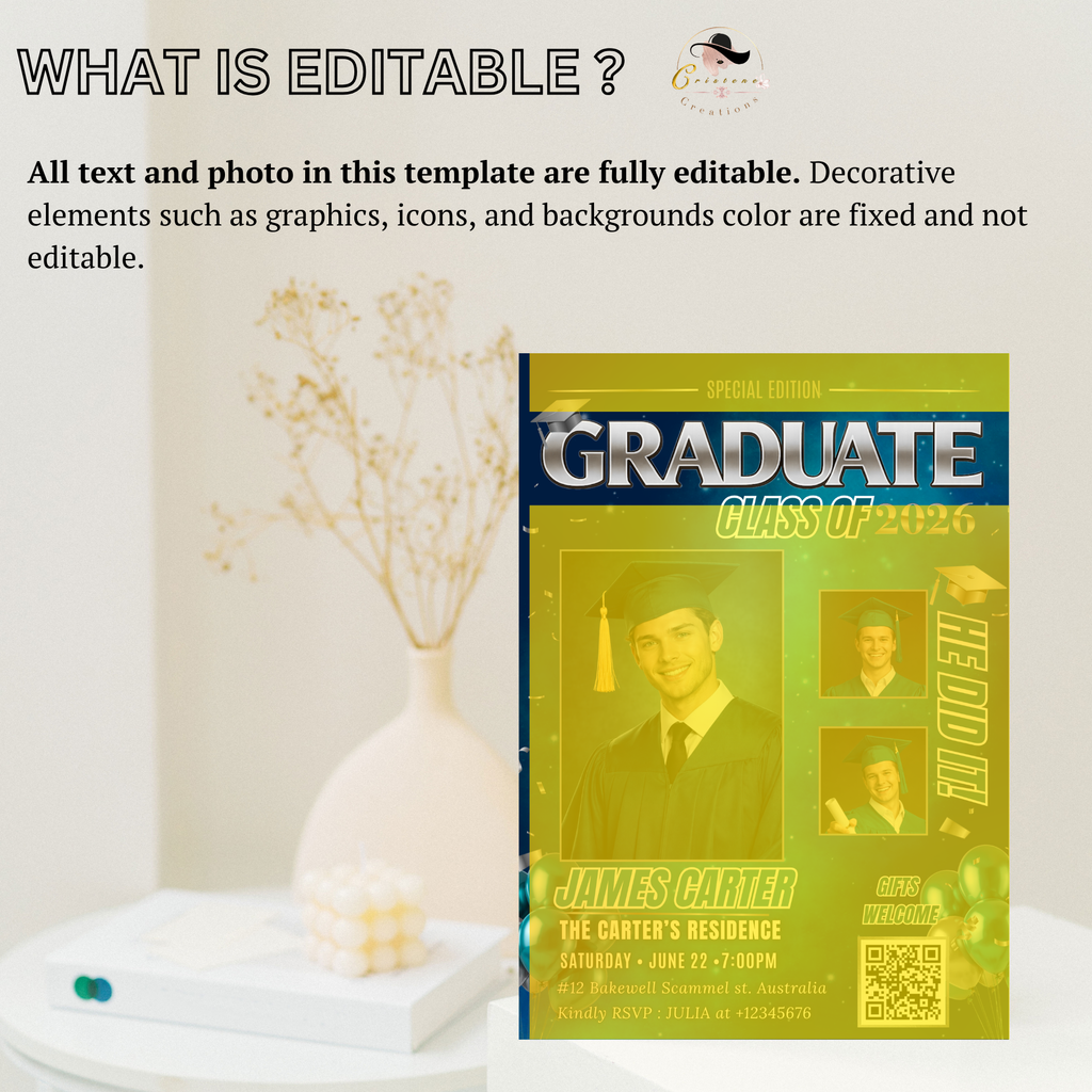 Teal Boy Graduation Invitation, Senior Grad Party with photos invite, Male College High school Graduates Announcement Card Flyer Template