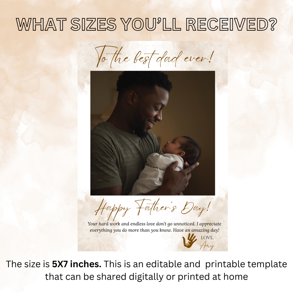 Fathers Day Greeting Card, DAD with photo card, Daddy Card, Letter To Dad, Father Thank You Card Custom Printable Template