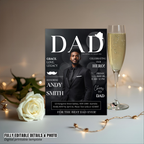 Father’s Day Invitation Magazine Style with Photo, Suit and Tie Dad Party Invite, Brunch or Dinner Invite, Canva Printable Digital Template