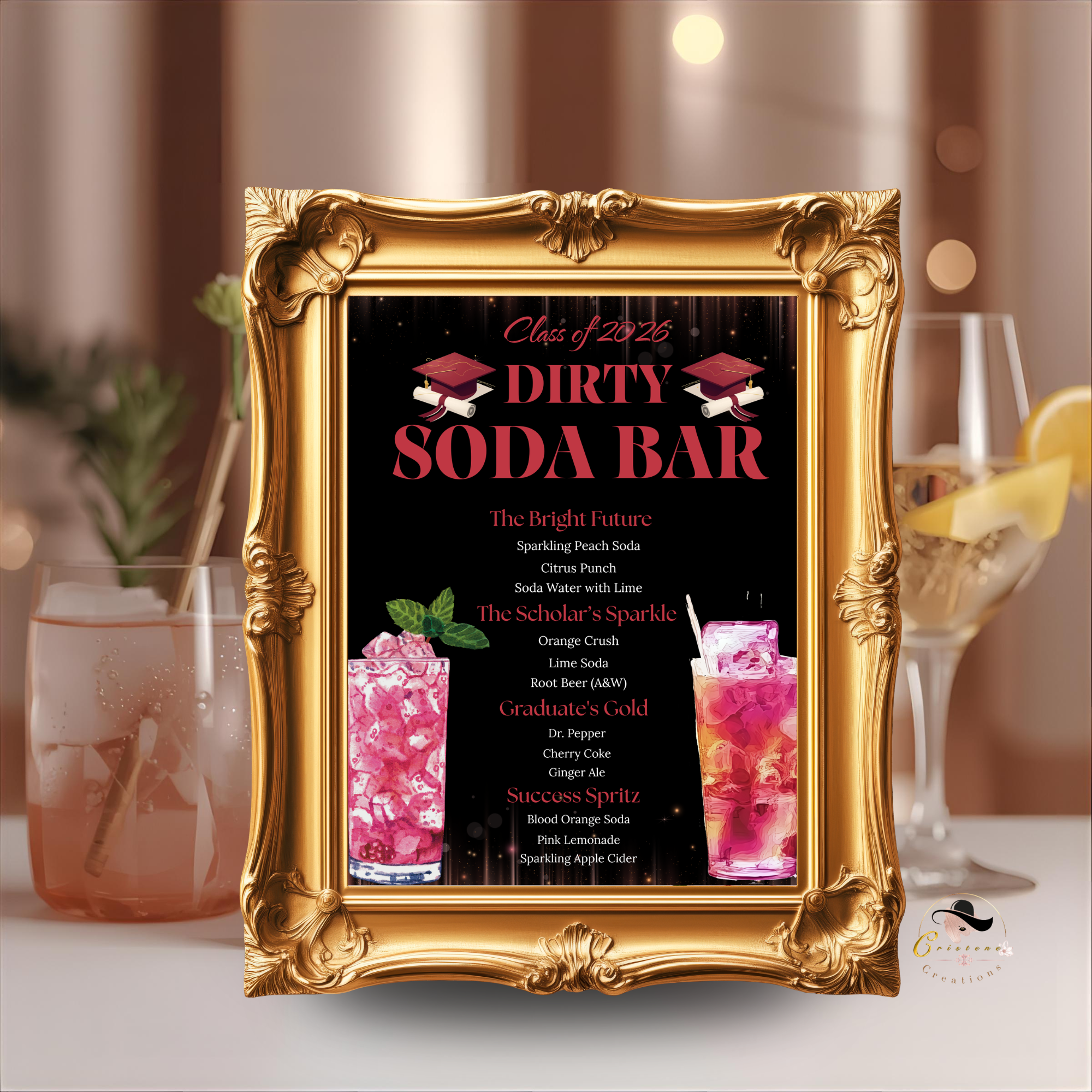 Graduation Soda Bar Menu Template, Editable Drink Station Sign, Class of 2026 Grad Party Drinks, Editable Canva Printable