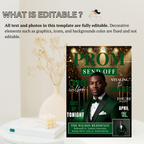 Green Prom Send Off Invitation, Prom King Party with photo invite, Boys Senior Prom Night Flyer, Magazine Style Digital Printable Template