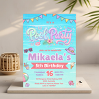 Pool Party Birthday Invitation for Girl, Kids Summer Beach Party Invite, Aloha Luau Invite, Printable Digital Editable Canva Template