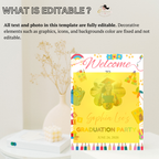 Preschool Graduation Welcome Sign with Photo, Pre-K Kindergarten Class of 2026 Party Poster, Kids Grad Editable Canva Printable Template