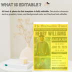 Senior Graduation Invitation with Photo, Newspaper Style High School Grad Announcement Invite for Him, Class of 2026 Editable Canva Template