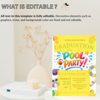 Pool Party Graduation Invitation for Kids, Hello Pool Goodbye School Summer Beach Invite, Boy Girl Printable Digital Canva Template