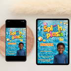 Kids Pool Party Birthday Invitation with Photo, Splash Party Invite, Tropical Summer Swim Party, Boy Birthday, Editable Canva Template