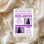Newspaper LPN Nurse Graduation Invitation with Photo, Nursing Pinning Ceremony Invite for Women Purple Nurse Flyer, Canva Printable Template