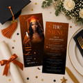 Orange Graduation Menu Template with Photo, Class of 2026 Grad Dinner Brunch Menu Card for High School College, Canva Printable
