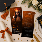 Orange Graduation Menu Template with Photo, Class of 2026 Grad Dinner Brunch Menu Card for High School College, Canva Printable