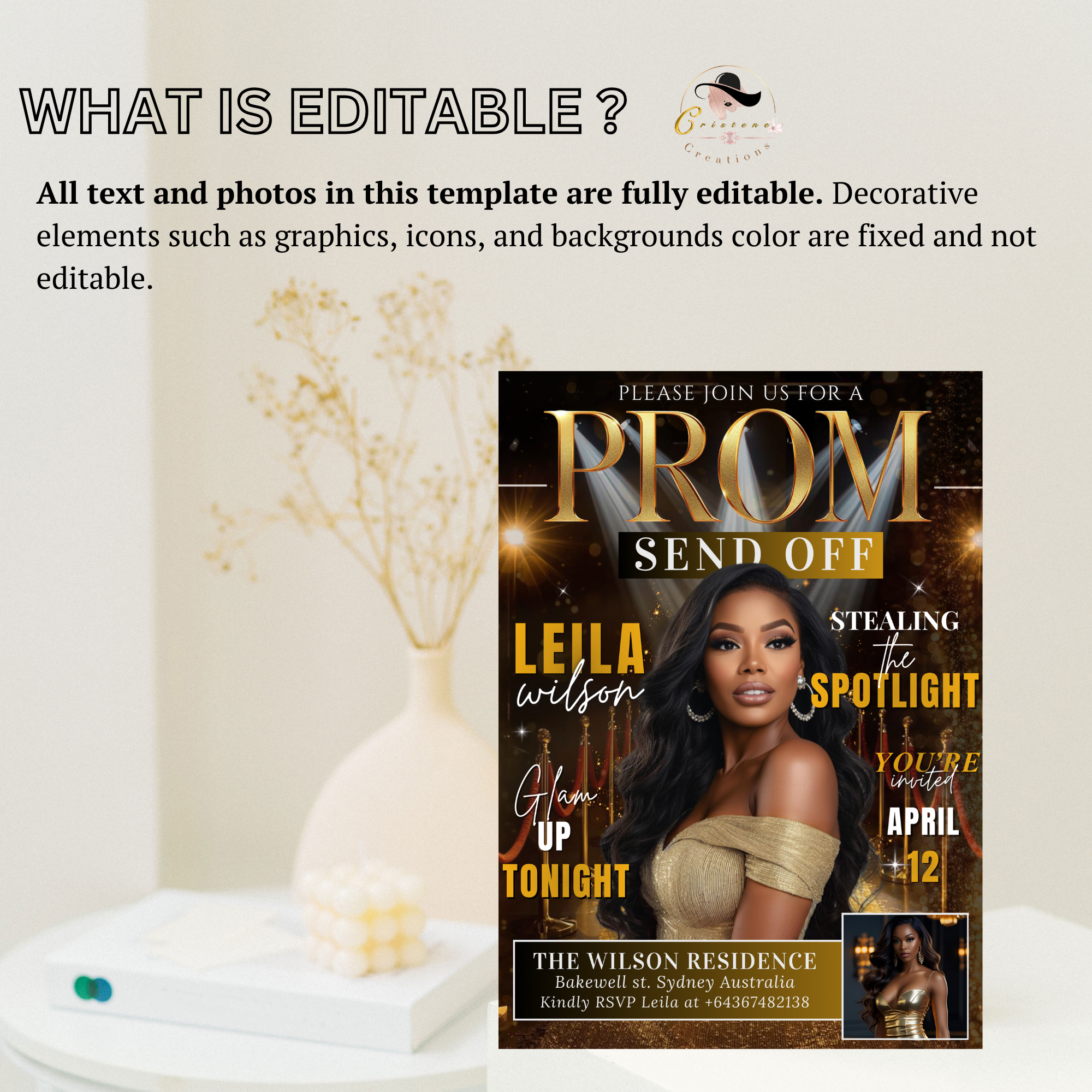 Black Gold Prom Send Off Party Invitation, Prom Queen with photo invite, Girls Prom Night Flyer, Magazine Cover, Digital Printable Template