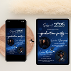 Blue Double Graduation Invitation with Photo, Class 2026 Twin Senior Grad Party Invite for High School College, Girl Boy Printable Template