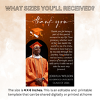 Class of 2026 Graduation Thank You Card with Photo, Orange Grad Party Thank You Note for Him and Her, High School College Printable Template