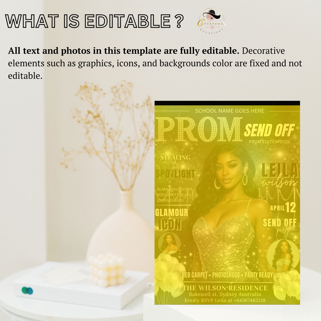 Black Silver Prom Send Off Party Invitation, Prom Queen with photo invite, Girls Prom Night Flyer, Magazine Cover Digital Printable Template