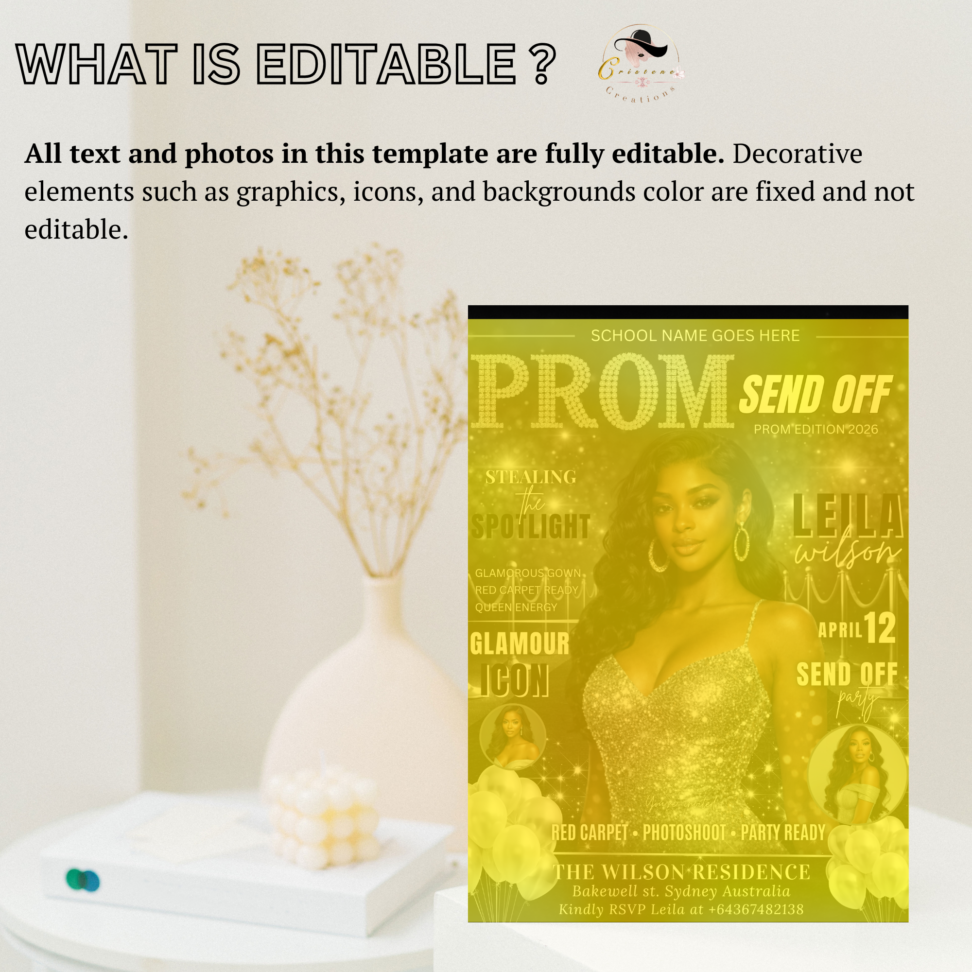 Black Silver Prom Send Off Party Invitation, Prom Queen with photo invite, Girls Prom Night Flyer, Magazine Cover Digital Printable Template