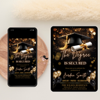 Black Gold Graduation Announcement Invitation, Senior Grad Party invite, Class of 2026, Boy Girl Flyer Card, Digital Printable Template