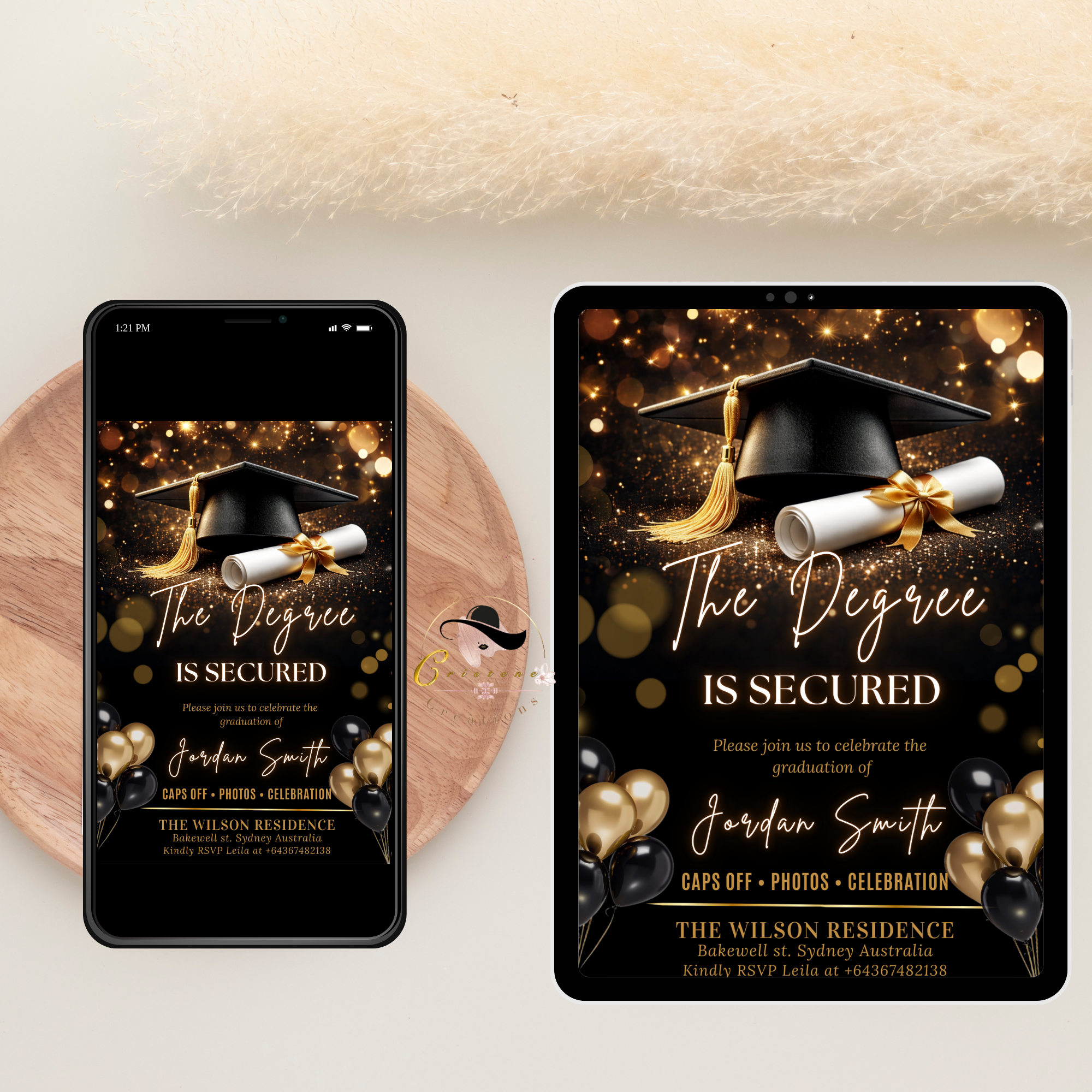 Black Gold Graduation Announcement Invitation, Senior Grad Party invite, Class of 2026, Boy Girl Flyer Card, Digital Printable Template