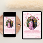 Pink Wildflower Graduation Thank You Card, Senior Grad Party Thank you with photo note, Birthday Thank You Cards, Digital Printable Template