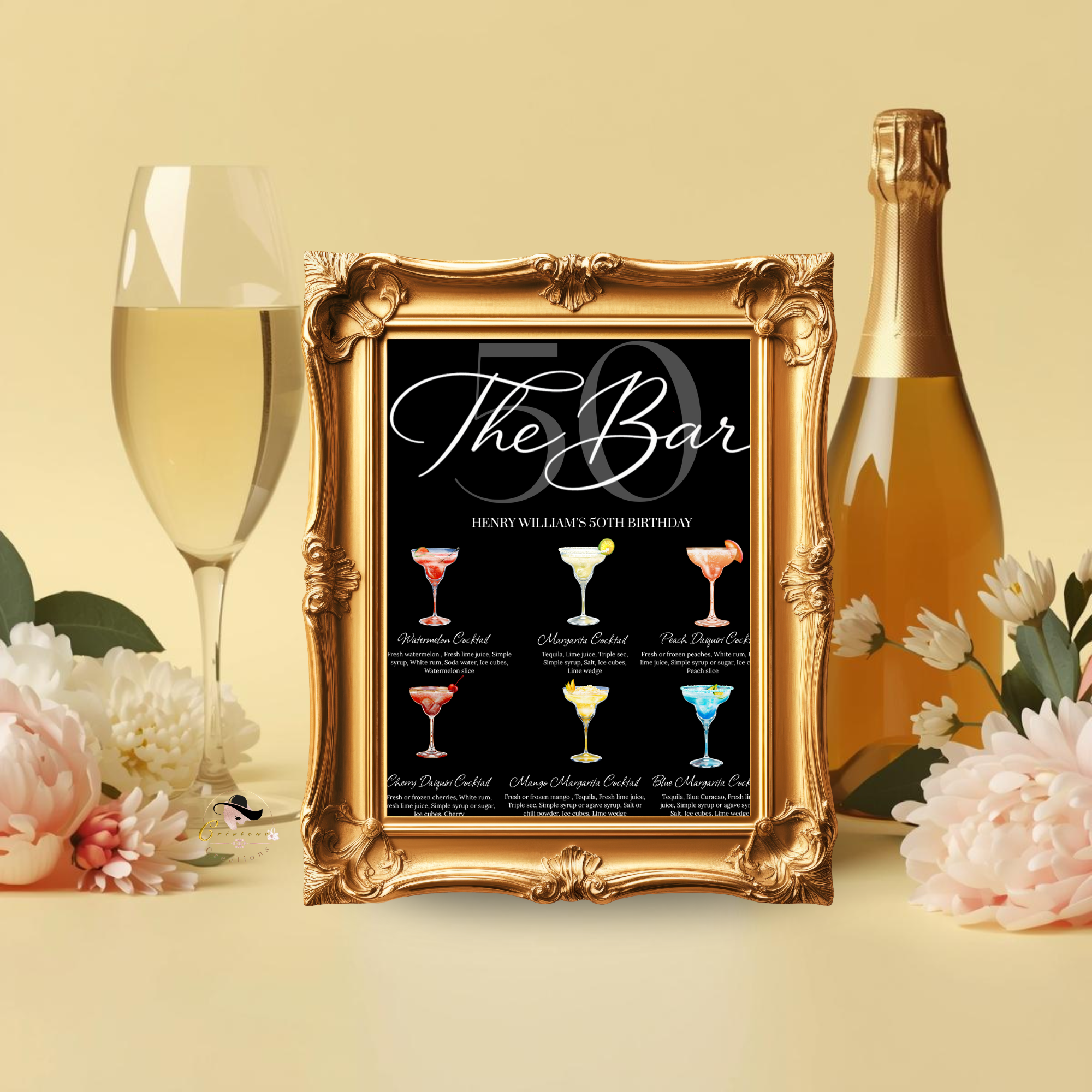 50th Birthday Signature Drink Sign, Editable Bar Menu Template, Fifty and Fabulous Party Drinks For Him and Her, Canva Digital Printable