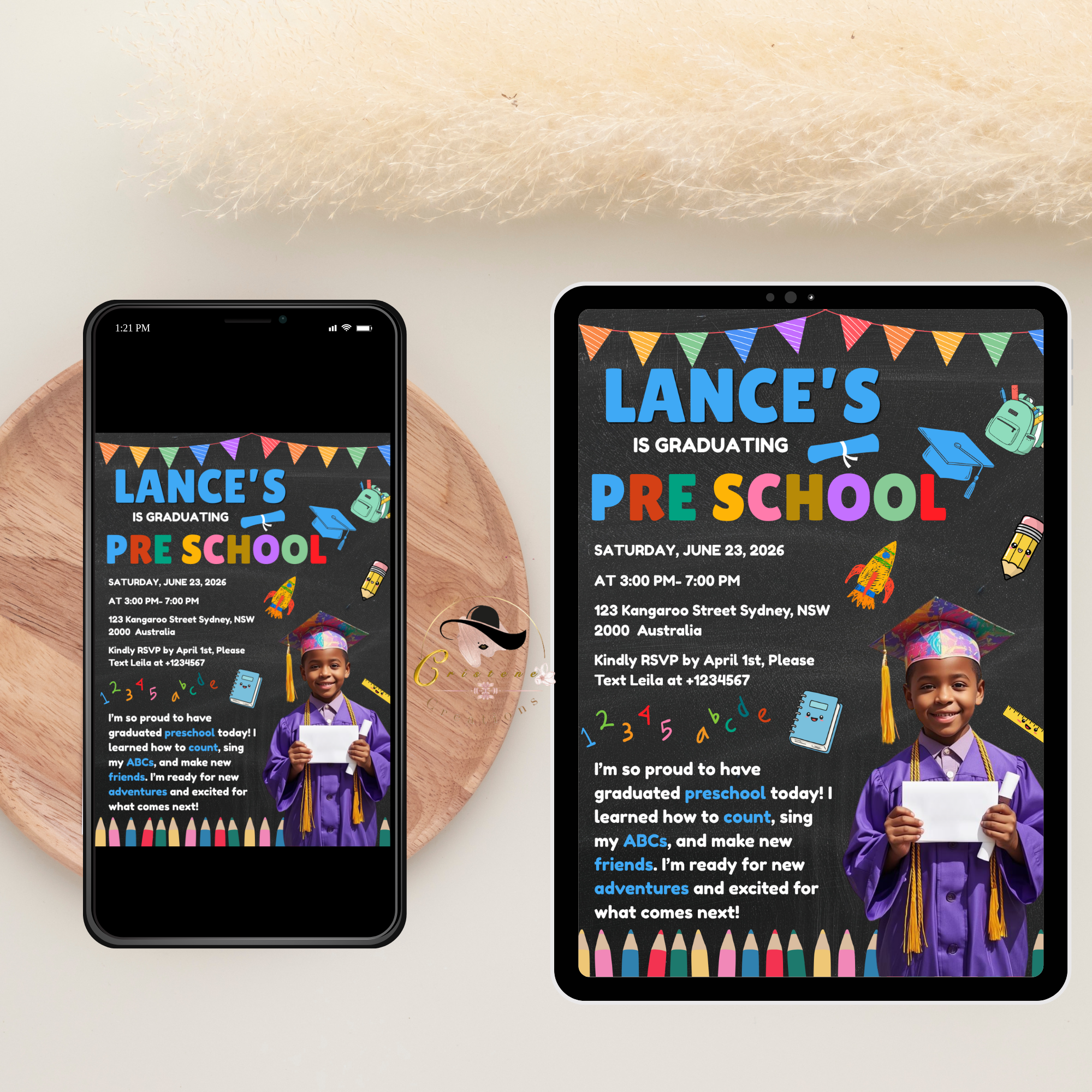 Pre K Graduation Invitation with Photo, Kindergarten Graduation Invite, Class of 2026 Preschool Grad Party Editable Canva Printable Template