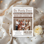 Newspaper Family Reunion Invitation with Photo, Family Gathering Party Invite, Brunch Dinner Printable Editable Digital Canva Template