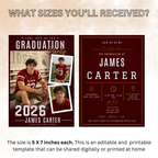 Red Graduation Invitation with Photo for Him, Sporty Boy Grad Announcement Invite, Class of 2026 Senior Grad Party, Printable Template