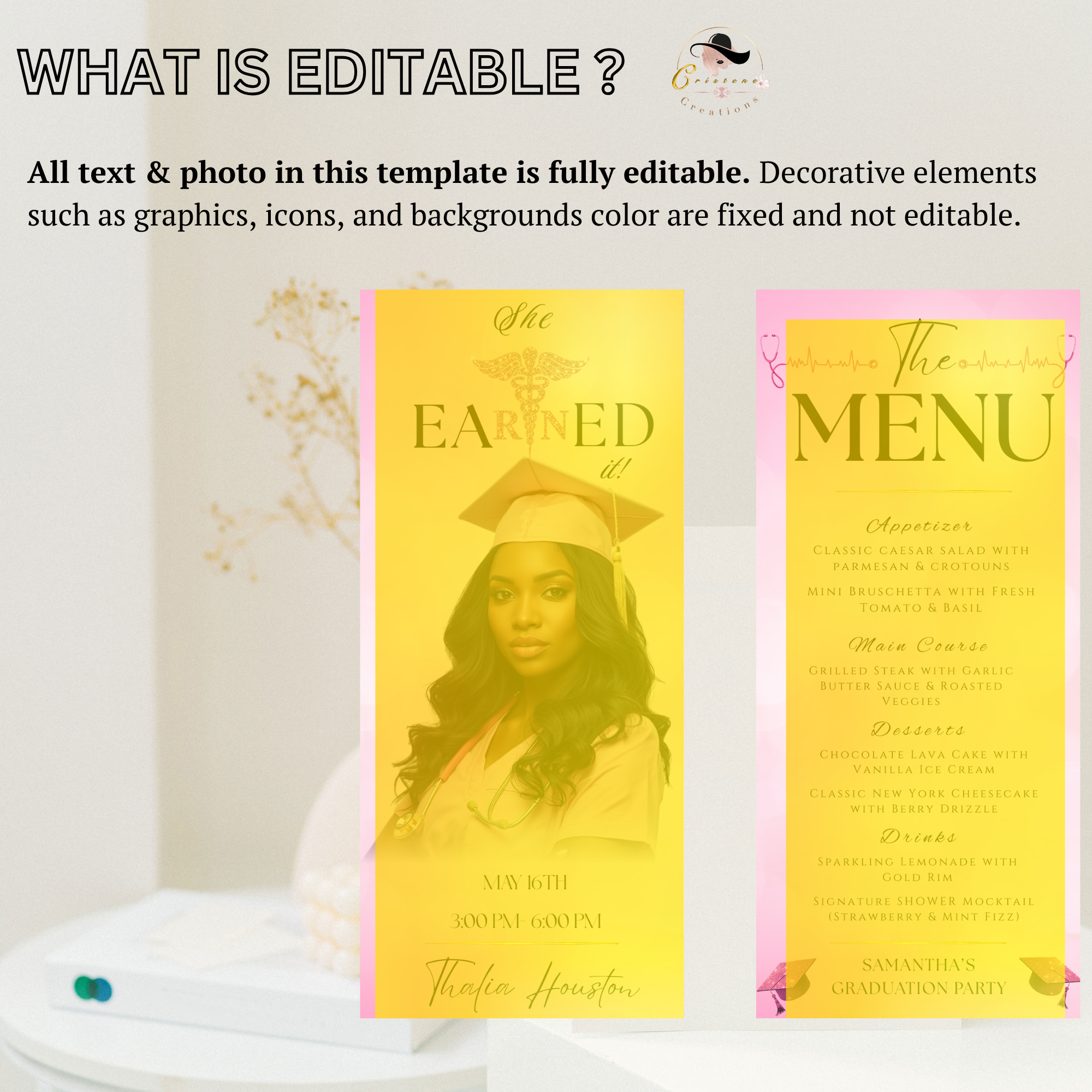 Nurse Graduation Menu Template with Photo, Pink RN BSN LPN Menu Card, Pinning Ceremony Party Menu, Dinner Menu, Editable Canva Printable