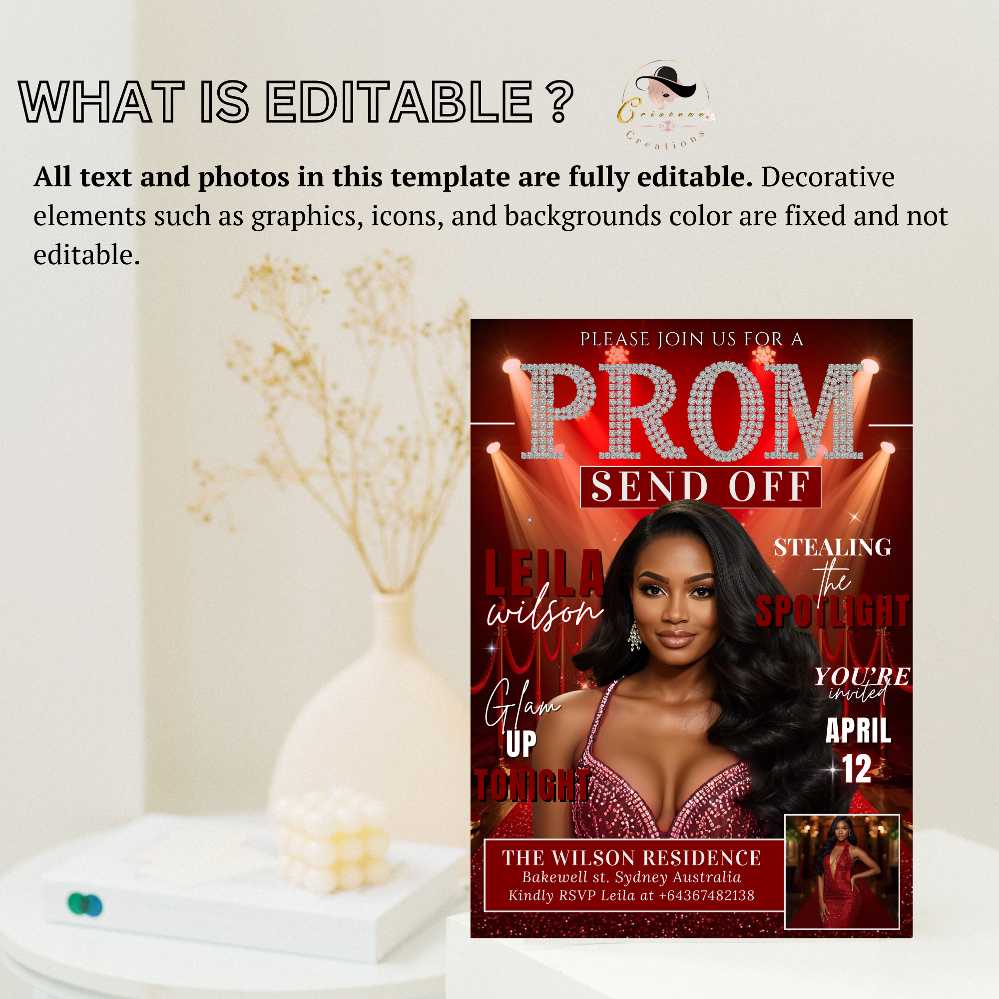 Prom Send Off Party Invitation, Prom Queen with photo invite, Girls Prom Night Flyer, Red Carpet Magazine Style Digital Printable Template