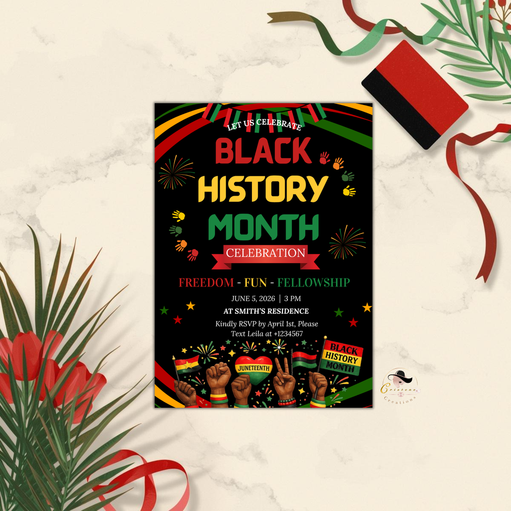 Juneteenth Invitation, Independence Day, Black Freedom Celebration Flyer Card, Black History Month Invite, Digital Printable Template