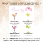 Nurse Graduation Drink Sign Template, Pink RN LPN CNA Cocktail Menu Card, Signature Drinks Bar, Hydration Station, Editable Canva Printable