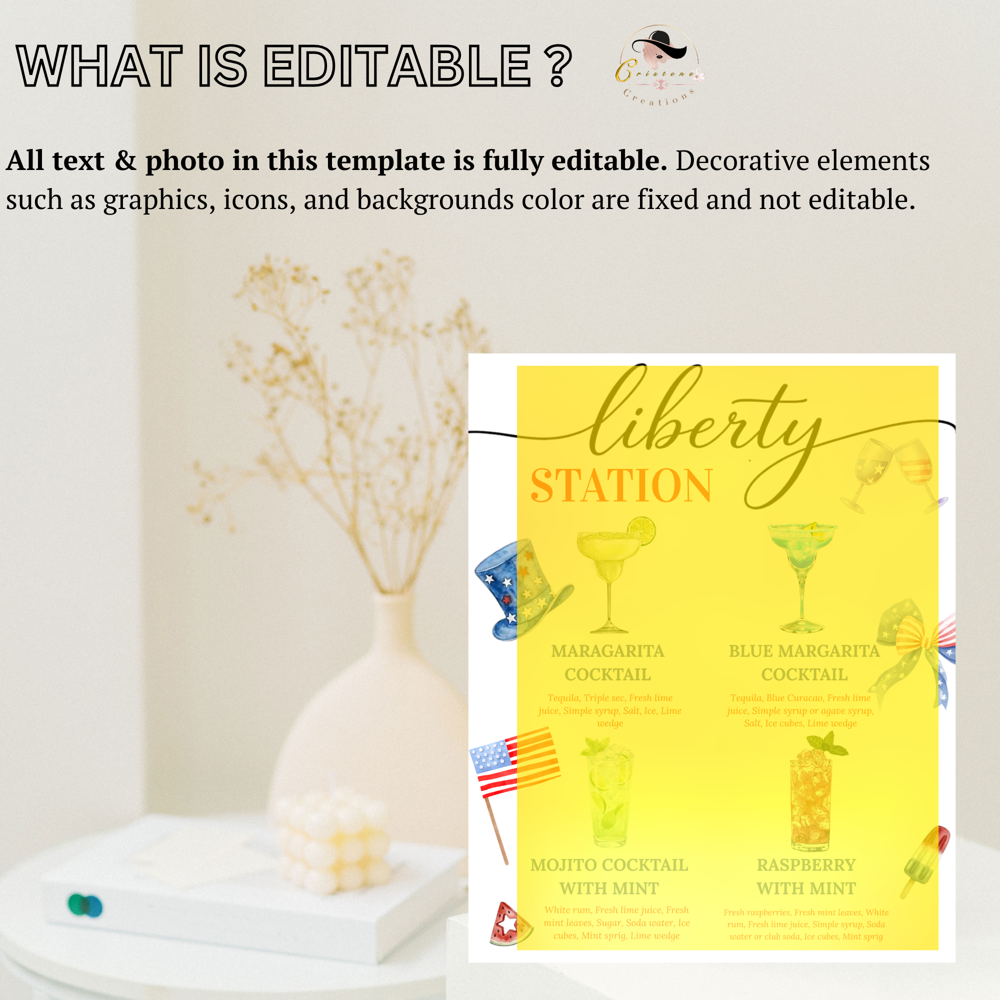 4th of July Drink Menu Sign, Patriotic Signature Drinks, Fourth Of July Cocktails Sign, Red White Blue Printable Template