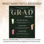 Green Graduation Drink Sign Menu, Signature Drinks Bar Menu, Senior Grad Party Soda Bar Menu Card for Him and Her, Printable Template