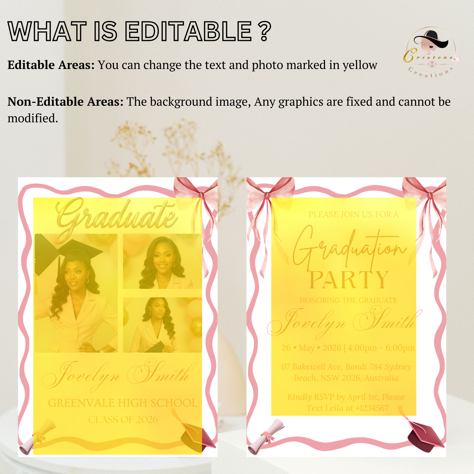 Pink Coquette Graduation Invitation 2026, Senior Grad Party Announcement with photo invite, Bow Theme College Graduates Printable Template