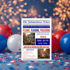 Newspaper 4th of July BBQ Party Invitation with Photo, Patriotic Cookout Invite Independence Day Fireworks Invite Printable Digital Template