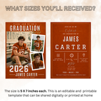 Orange Graduation Announcement Invitation with Photo for Him, Class of 2026 Senior Grad Party Invite, Boy Grad Dinner, Printable Template
