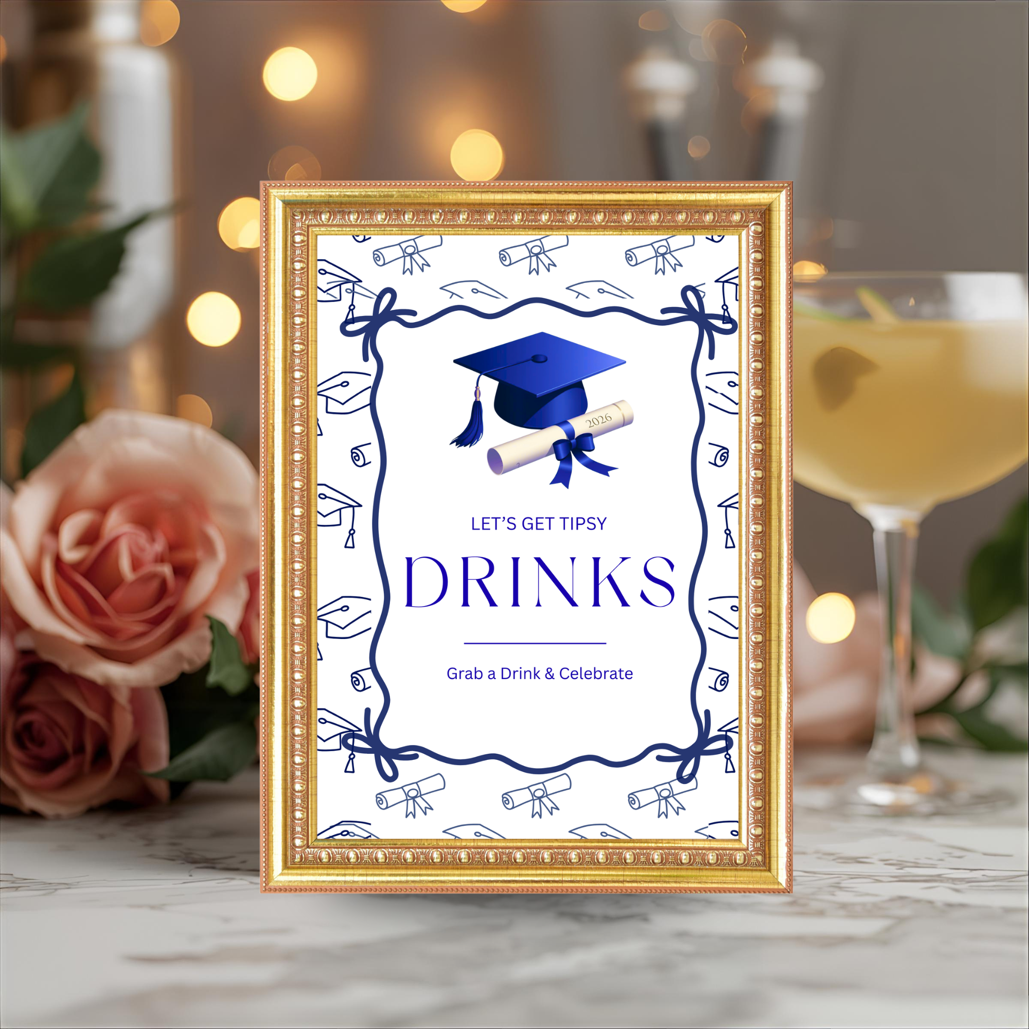 Blue Coquette Graduation Table Signs Bundle, Senior Grad Favor sign, College Fund Sign, Food Sign, Graduates Party Decor Printable Template