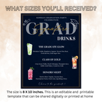 Blue Graduation Signature Drinks Menu Sign, Senior Grad Bar Menu Template, Soda Bar Menu, Class of 2026 Printable for High School College