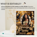 Black Gold Prom Send Off Welcome Party Sign, Prom Queen Poster Sign with photo, Entrance Board Sign, Teen Girl and Boy Printable Template